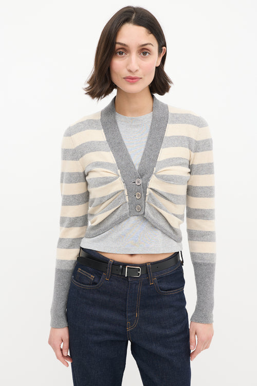 Brunello Cucinelli Grey 
Beige Cashmere Striped Cropped Cardigan