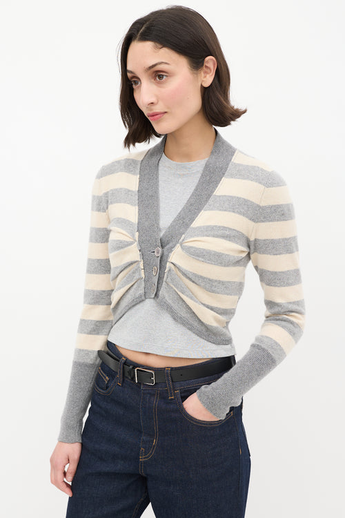 Brunello Cucinelli Grey 
Beige Cashmere Striped Cropped Cardigan