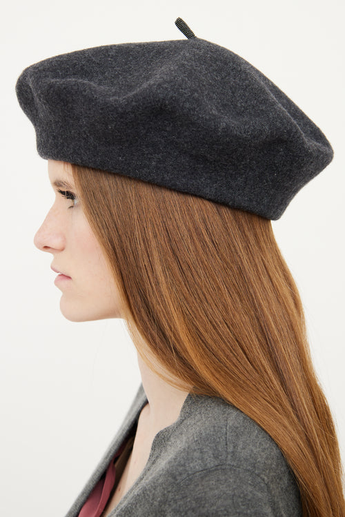 Brunello Cucinelli Grey Wool Monili Beret