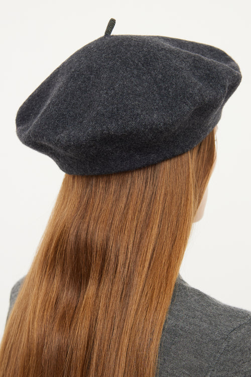 Brunello Cucinelli Grey Wool Monili Beret