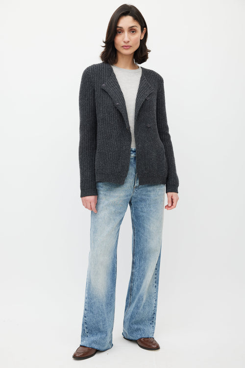 Brunello Cucinelli Grey Cashmere Elbow Patch Sweater