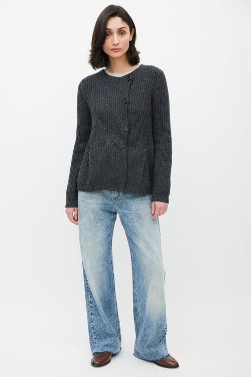 Brunello Cucinelli Grey Cashmere Elbow Patch Sweater