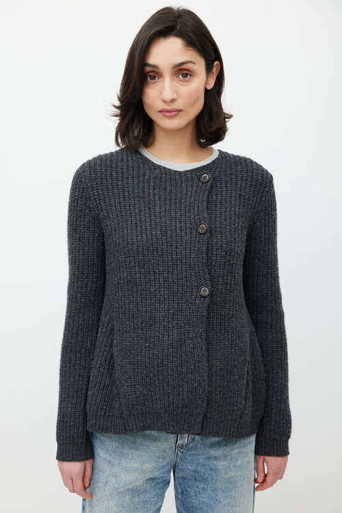 Brunello Cucinelli Grey Cashmere Elbow Patch Sweater