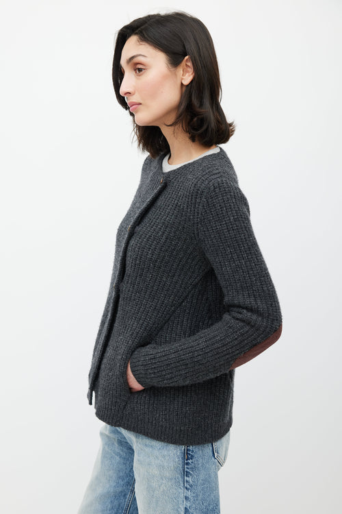 Brunello Cucinelli Grey Cashmere Elbow Patch Sweater