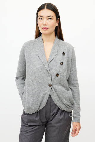 Brunello Cucinelli Grey Cashmere Knit Cardigan