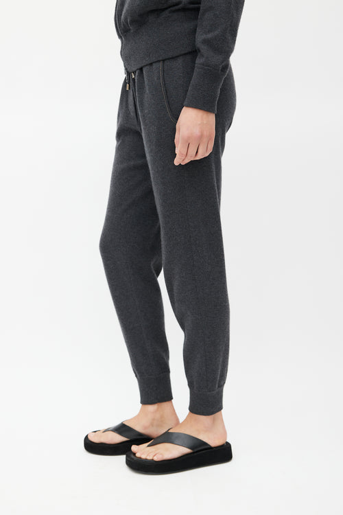 Brunello Cucinelli Grey Cashmere Knit Jacket 
Jogger Set