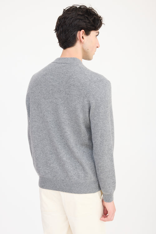 Brunello Cucinelli Grey Cashmere Knit Sweater Jacket