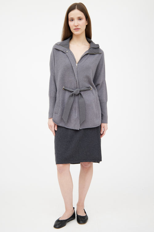 Brunello Cucinelli Grey Cashmere Knit Zip Sweater