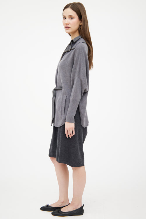 Brunello Cucinelli Grey Cashmere Knit Zip Sweater