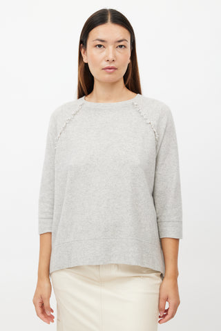 Brunello Cucinelli Grey Cashmere Monili Fringe Sweater