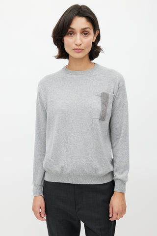 Brunello Cucinelli Grey Cashmere Monili Knit Sweater