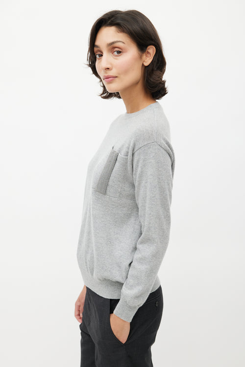 Brunello Cucinelli Grey Cashmere Monili Knit Sweater