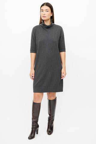 Brunello Cucinelli Grey Cashmere Monili Sweater Dress