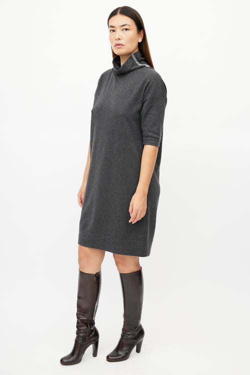 Brunello Cucinelli Grey Cashmere Monili Sweater Dress