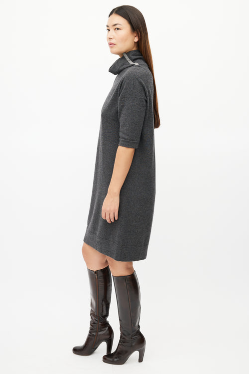 Brunello Cucinelli Grey Cashmere Monili Sweater Dress