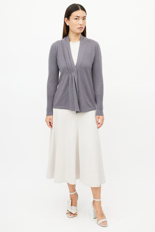 Brunello Cucinelli Grey Cashmere Pleated Cardigan