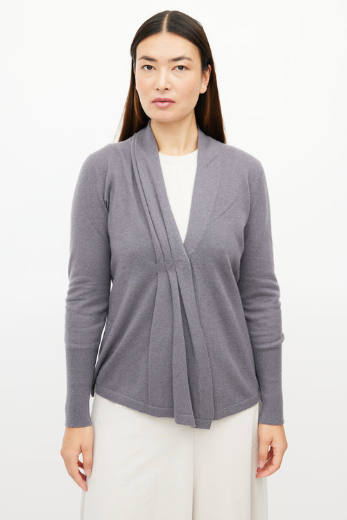 Brunello Cucinelli Grey Cashmere Pleated Cardigan