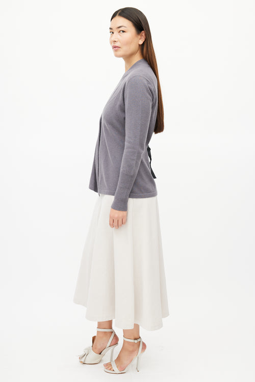 Brunello Cucinelli Grey Cashmere Pleated Cardigan