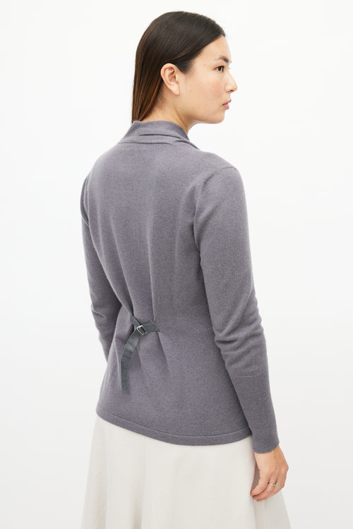 Brunello Cucinelli Grey Cashmere Pleated Cardigan