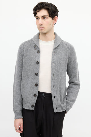 Brunello Cucinelli Grey Cashmere Shawl Collar Cardigan