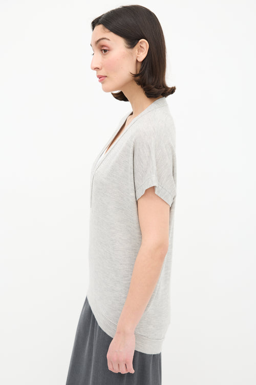 Brunello Cucinelli Grey Cashmere 
Silk V-Neck Top