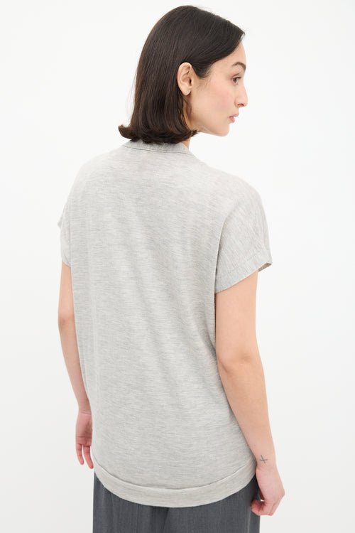 Brunello Cucinelli Grey Cashmere 
Silk V-Neck Top