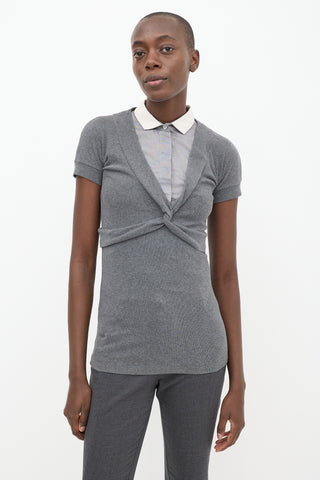 Brunello Cucinelli Grey 
White Twisted Polo Tunic