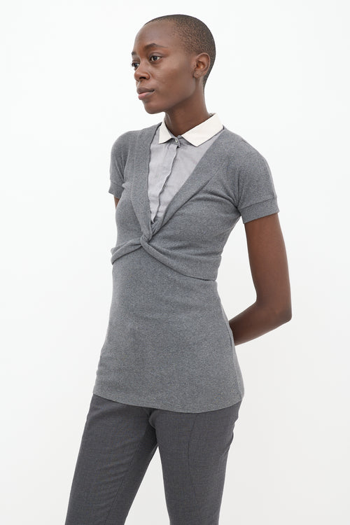 Brunello Cucinelli Grey 
White Twisted Polo Tunic