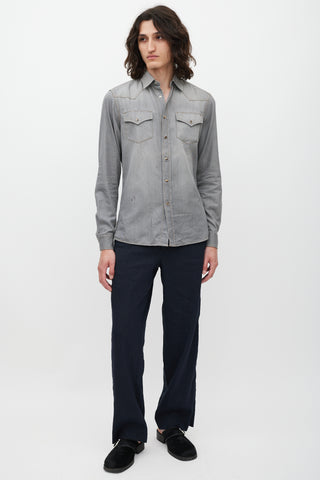 Brunello Cucinelli Grey Cotton Western Shirt