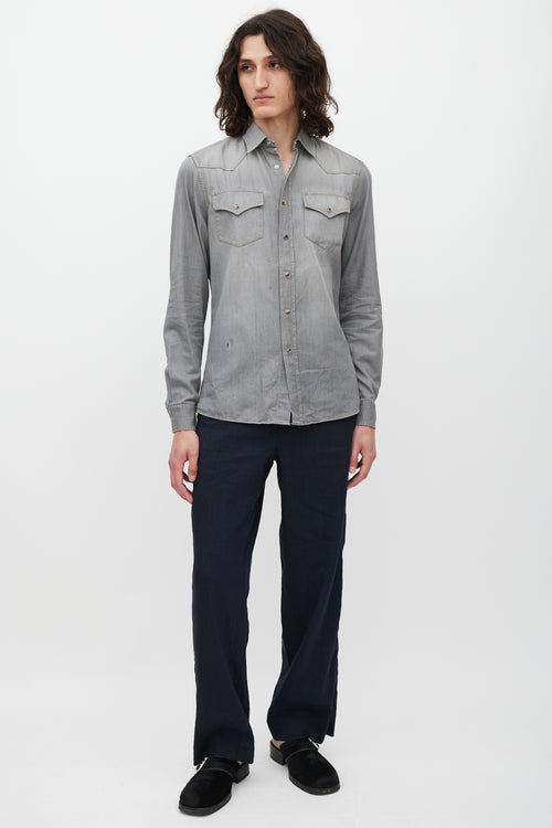 Brunello Cucinelli Grey Cotton Western Shirt