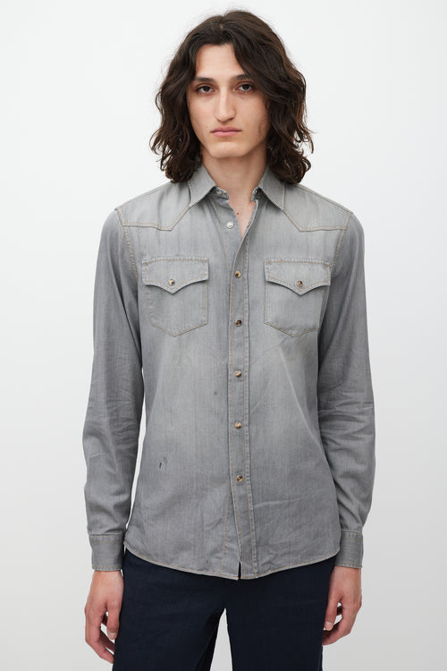 Brunello Cucinelli Grey Cotton Western Shirt