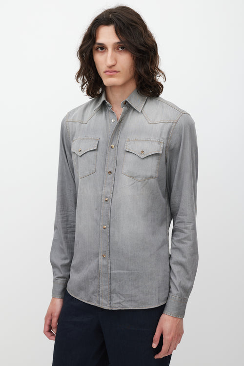 Brunello Cucinelli Grey Cotton Western Shirt