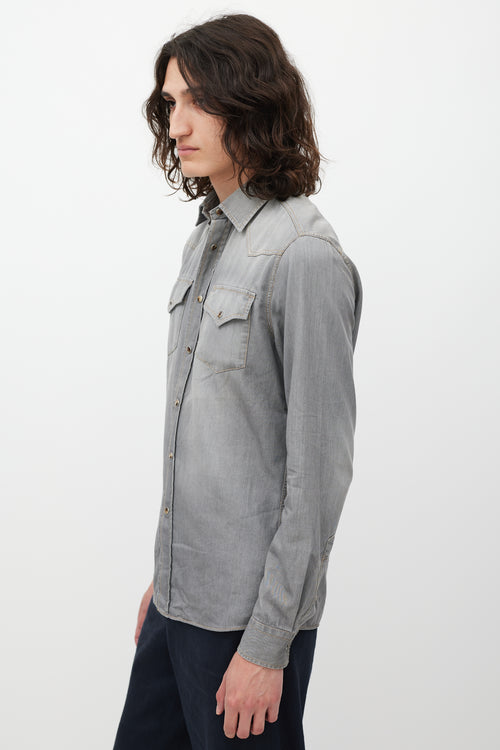 Brunello Cucinelli Grey Cotton Western Shirt