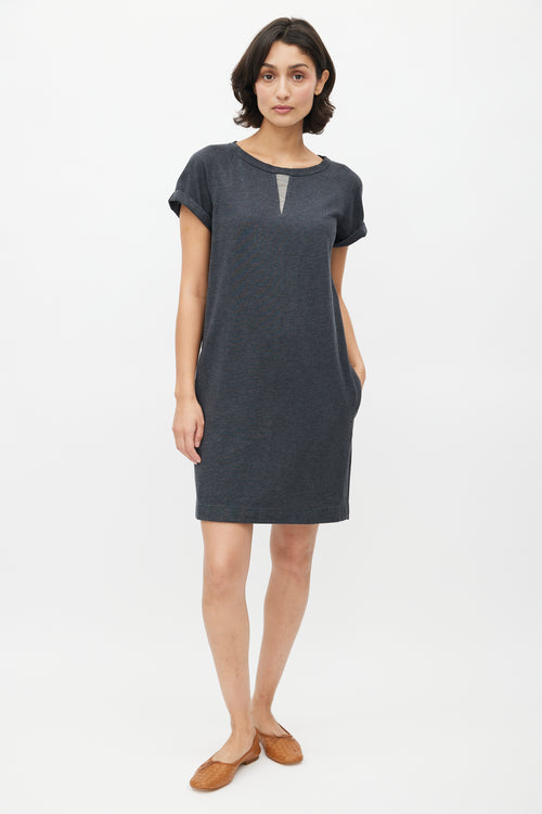 Brunello Cucinelli Grey Cuffed Monili Trim Dress