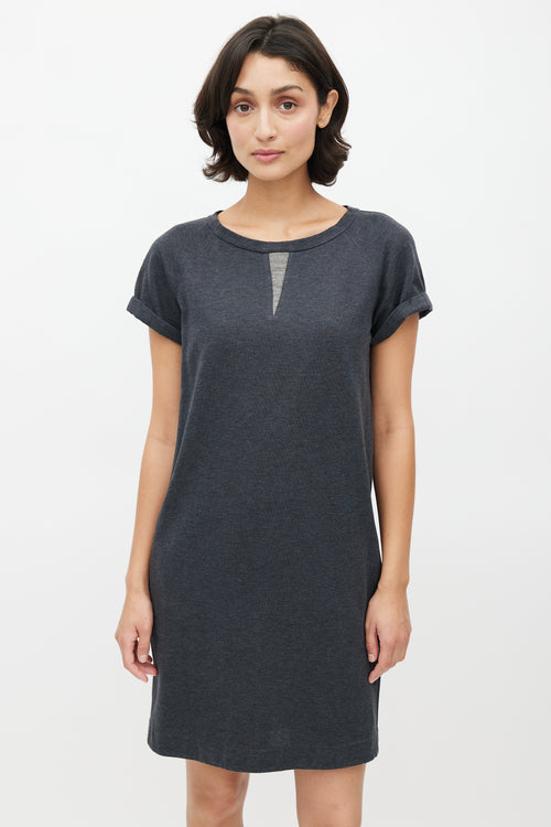 Brunello Cucinelli Grey Cuffed Monili Trim Dress