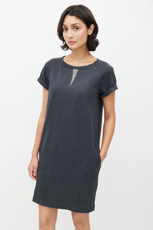 Brunello Cucinelli Grey Cuffed Monili Trim Dress