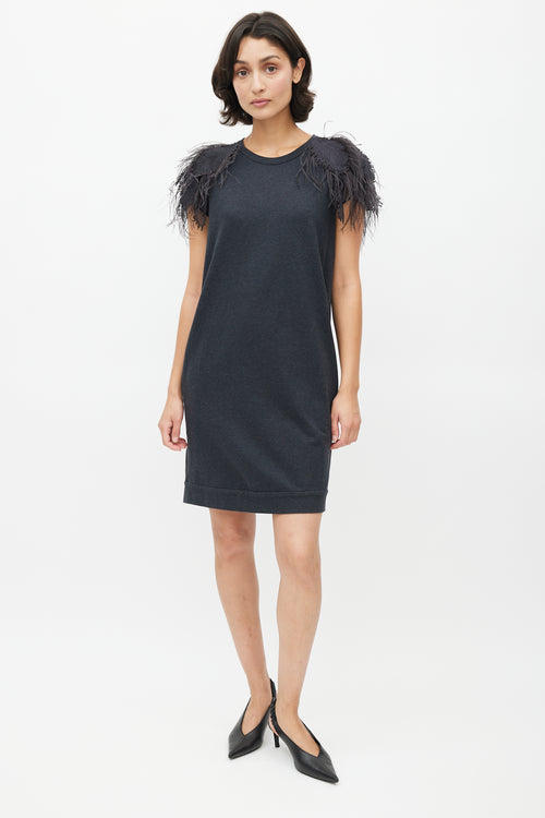 Brunello Cucinelli Grey Feather Midi Dress