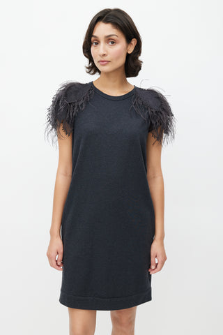 Brunello Cucinelli Grey Feather Midi Dress