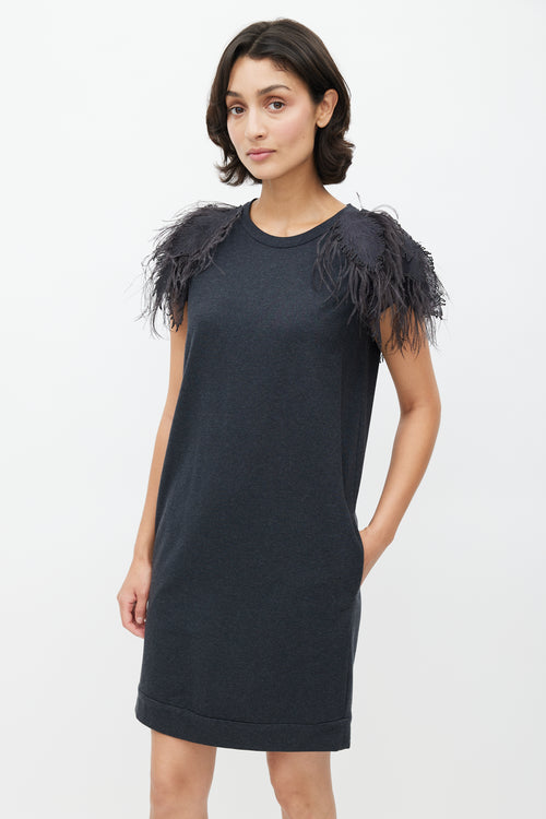 Brunello Cucinelli Grey Feather Midi Dress