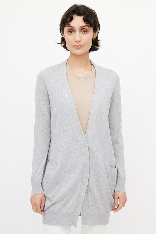 Brunello Cucinelli Grey Knit Semi Sheer Cardigan