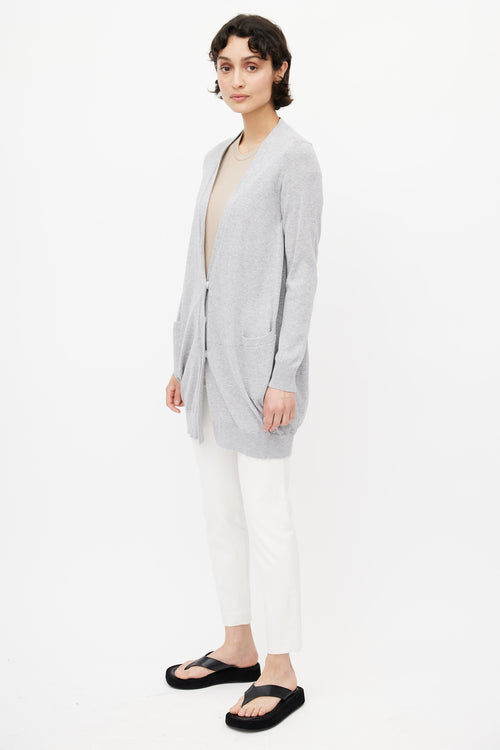 Brunello Cucinelli Grey Knit Semi Sheer Cardigan