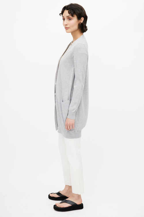 Brunello Cucinelli Grey Knit Semi Sheer Cardigan