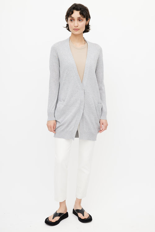 Brunello Cucinelli Grey Knit Semi Sheer Cardigan