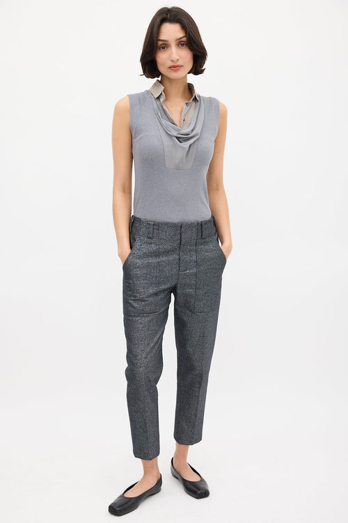 Brunello Cucinelli Grey Knit 
Silk Bib Shirt