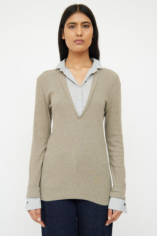 Brunello Cucinelli Grey Layered 
Collared Rib Knit Top