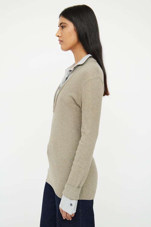 Brunello Cucinelli Grey Layered 
Collared Rib Knit Top