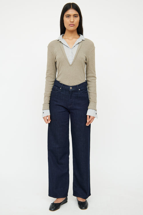 Brunello Cucinelli Grey Layered 
Collared Rib Knit Top