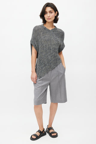 Brunello Cucinelli Grey Linen Sequin Knit Top