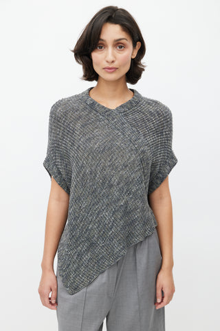 Brunello Cucinelli Grey Linen Sequin Knit Top