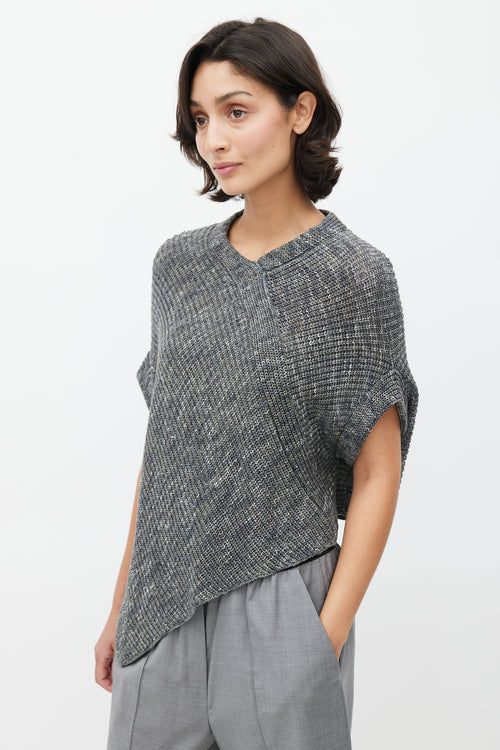 Brunello Cucinelli Grey Linen Sequin Knit Top